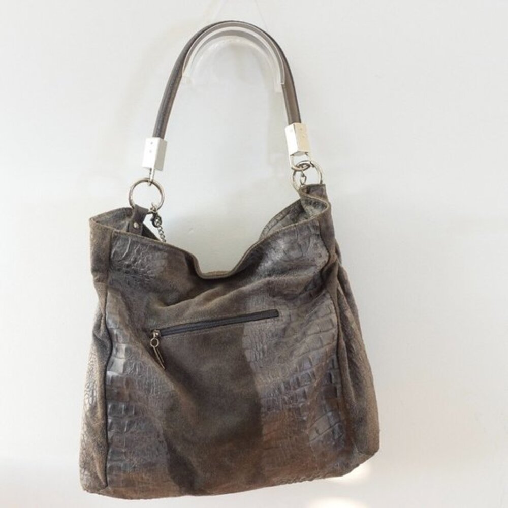 Womens Bag Leather‎ Shoulder Tote Brown Italian Crocodile Genuine ANNA MORELLINI